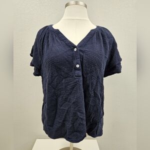 JOIE Navy Ruffled Top